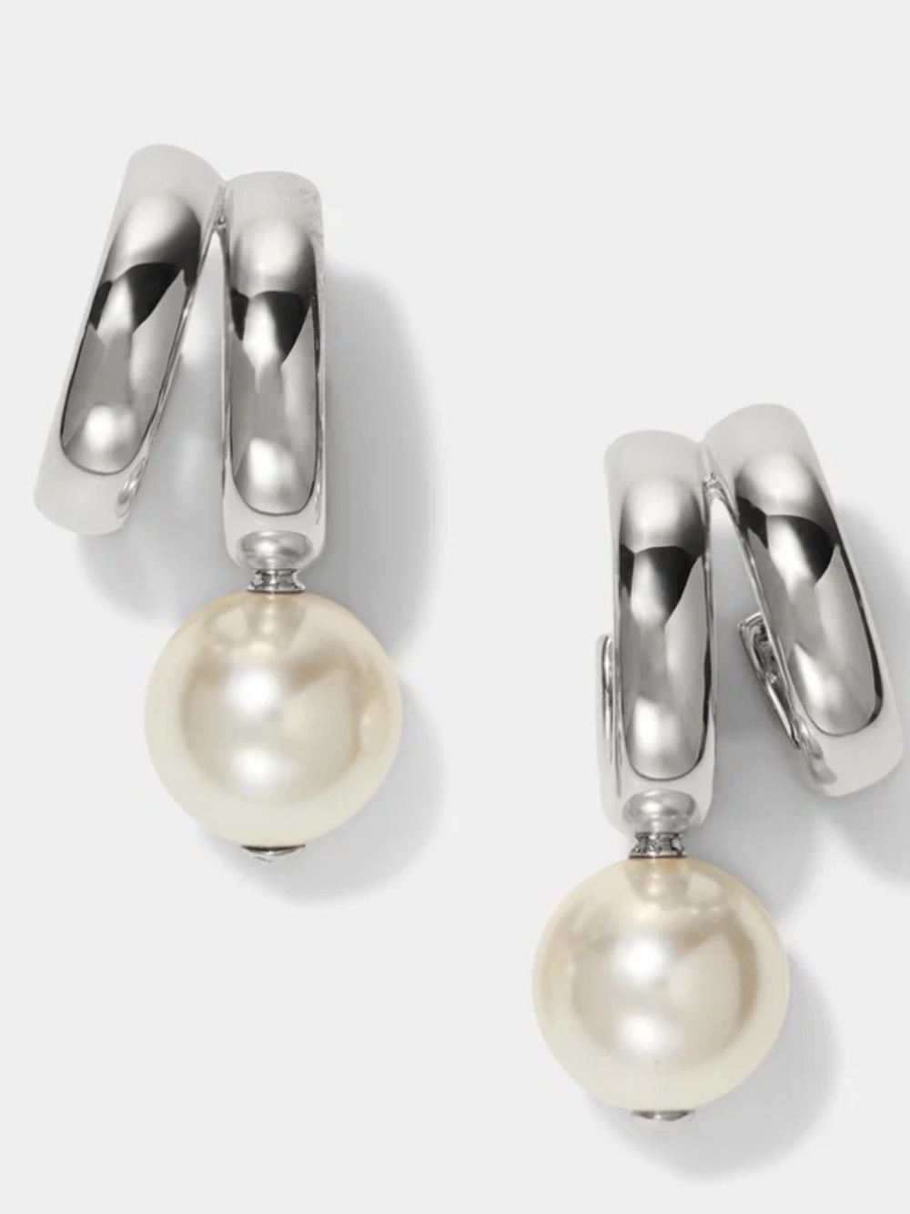 Nadri Silver Pearl Hoop Earrings